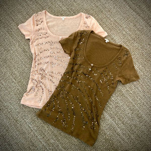 J. Crew Pair of Sparkle Waves Henley Tees